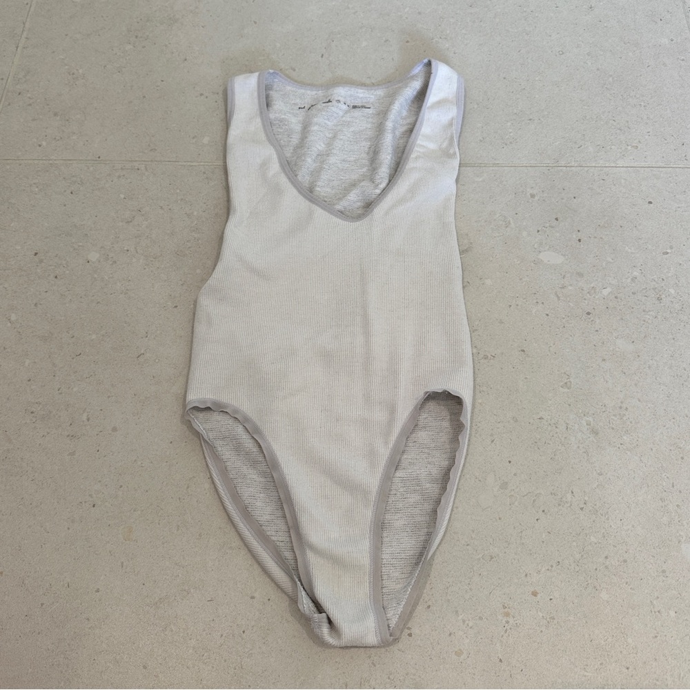 Urban Outfitters Out From Under Ribbed White Plunge Scoop Neck Bodysuit in White